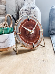 Amber/Orange/Red Agate Desk Clock – Handcrafted Artisan Timepiece