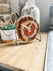 Amber/Orange/Red Agate Desk Clock – Handcrafted Artisan Timepiece