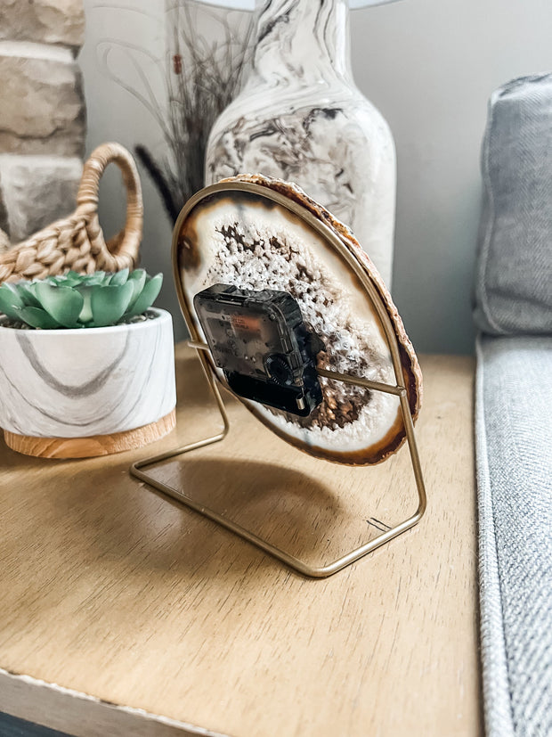 Brown/Black Agate Desk Clock – Handcrafted Artisan Timepiece