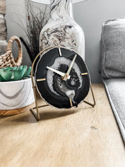 Brown/Black Agate Desk Clock – Handcrafted Artisan Timepiece