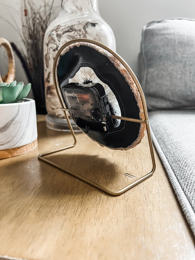 Brown/Black Agate Desk Clock – Handcrafted Artisan Timepiece