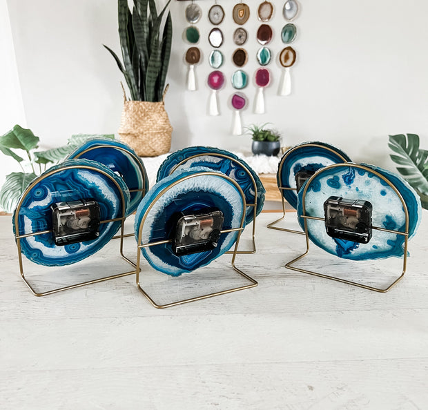 Blue Agate Desk Clock – Handcrafted Artisan Timepiece