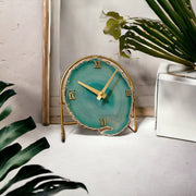 Green Agate Desk Clock – Handcrafted Artisan Timepiece