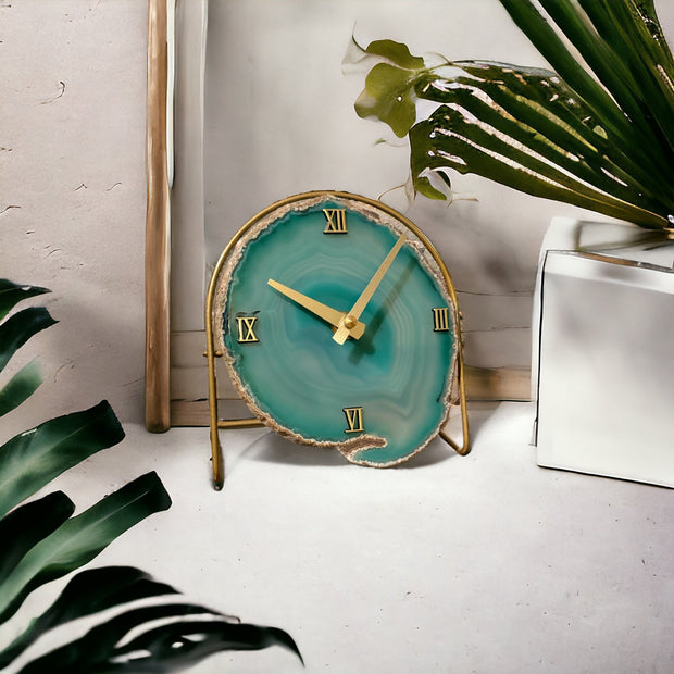 Green Agate Desk Clock – Handcrafted Artisan Timepiece