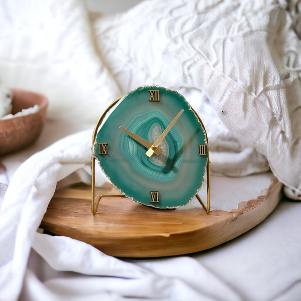 Green Agate Desk Clock – Handcrafted Artisan Timepiece