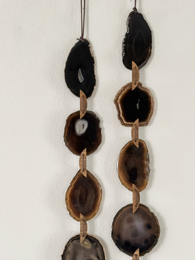 Esme Black, Taupe & Charcoal Agate Wall Hanging – Handcrafted Boho Garland (Multiple Sizes)