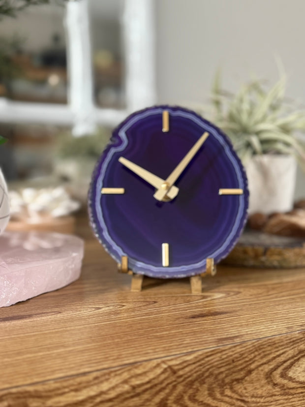 Mini Agate Desk Clock – Handcrafted Artisan Timepiece (Many Colors)