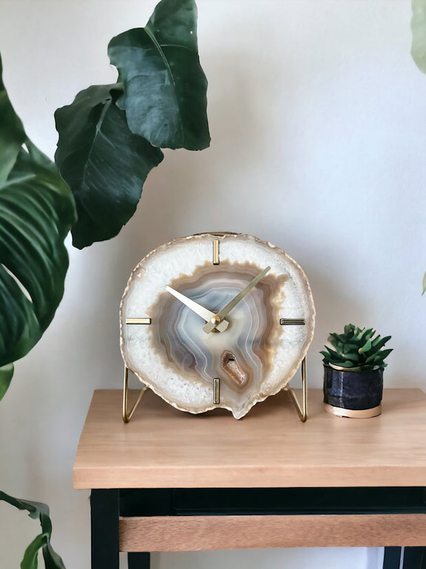 Natural Agate Desk Clock – Handcrafted Artisan Timepiece