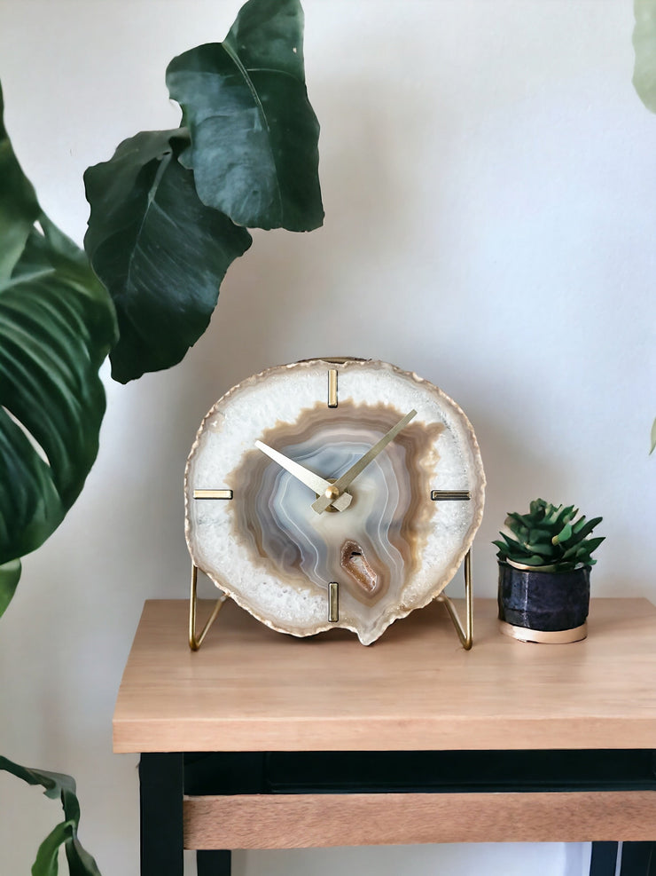 Natural Agate Desk Clock – Handcrafted Artisan Timepiece