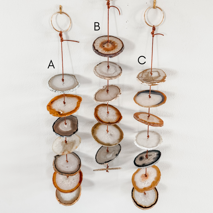 Natural/Gray Agate Gemstone Hanging for Wall or Ceiling - Umber Design