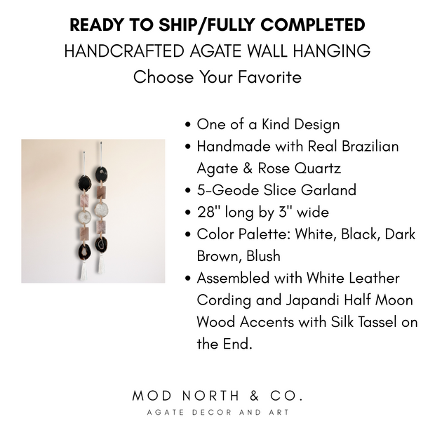 White, Black & Blush – Moody Blush Agate Garland Wall Hanging