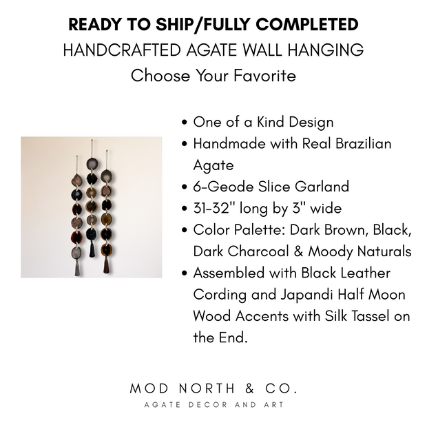 Dark Brown & Gray Agate Garland - Moody Ember Boho Wall Hanging (Batch 2)