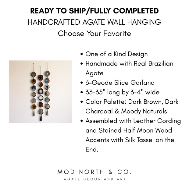 Dark Brown & Gray Agate Garland - Moody Ember Boho Wall Hanging