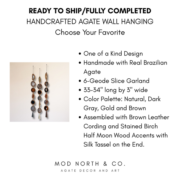 Natural, Gray & Cream Agate Garland – Moody Umber Boho Wall Hanging (Batch No. 3)