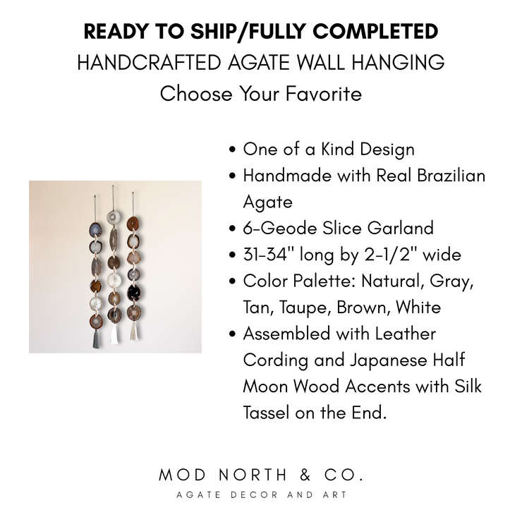 Moody Umber Dark Natural Agate Wall Hanging – Handcrafted Boho Garland (Batch No. 2)