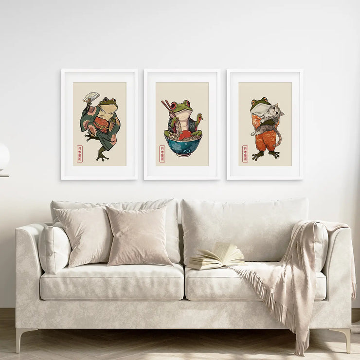 Funny Frog and Cat. Japanese Art. Matsumoto Hoji Poster
