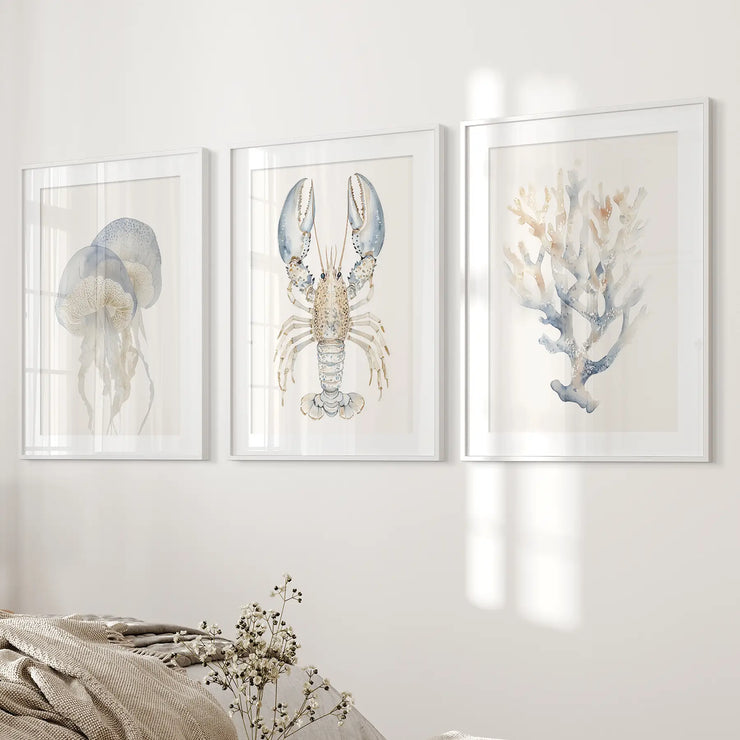 Ocean Animal Prints. Jellyfish, Lobster, Corals Wall Art