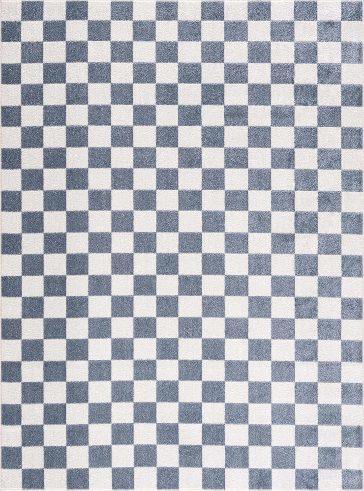 Brone Blue Checkered Washable Rug