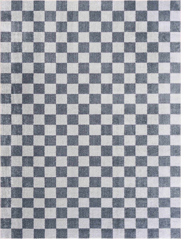 Alie Blue Gray Checkered Washable Rug