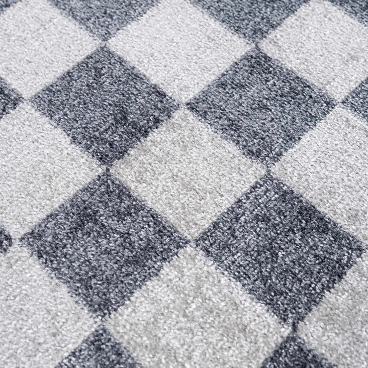 Alie Blue Gray Checkered Washable Rug