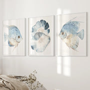 Modern Watercolor Coastal Prints. Fish Wall Art Posters