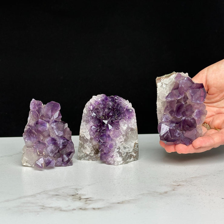 Amethyst geodes set on sale, Geode Crystals with Cut Base, 3 Lb set