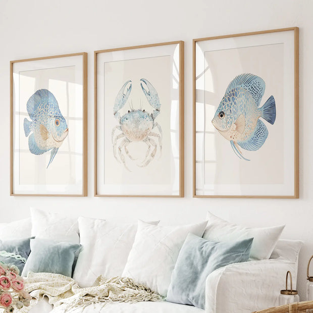 Minimalist Ocean Life Art. Marine Animals Decor