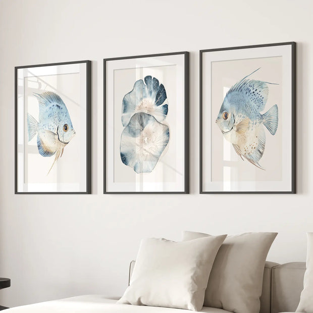 Modern Watercolor Coastal Prints. Fish Wall Art Posters