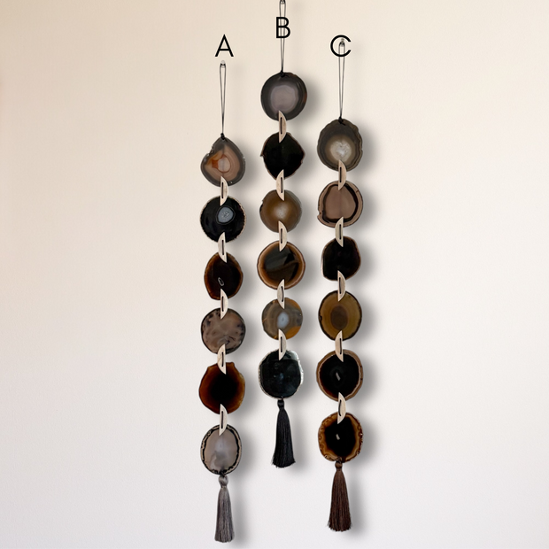 Dark Brown & Gray Agate Garland - Moody Ember Boho Wall Hanging (Batch 2)