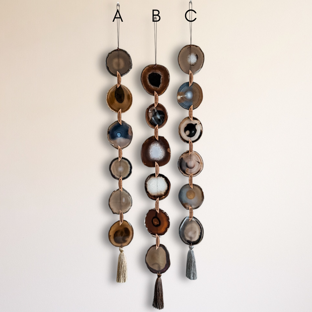 Dark Brown & Gray Agate Garland - Moody Ember Boho Wall Hanging