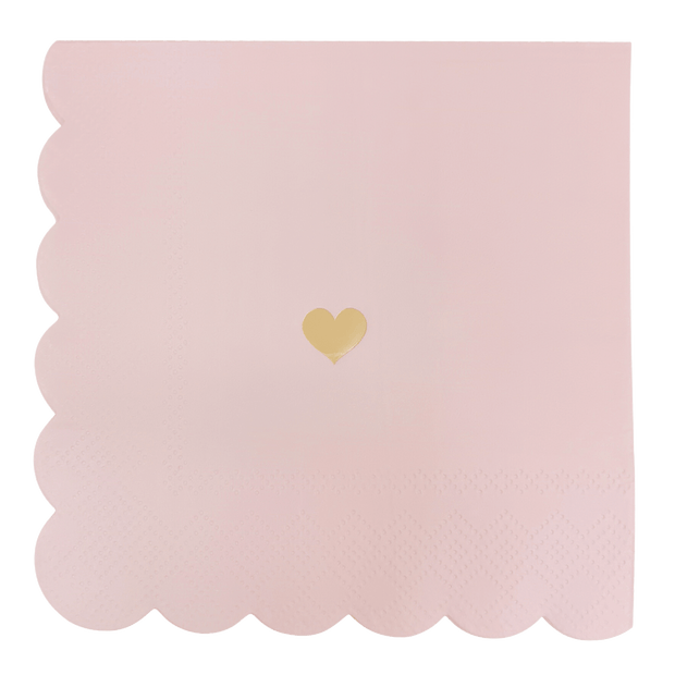 Pink with Gold Heart Cocktail Napkins