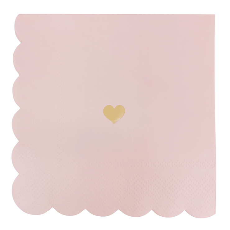 Pink with Gold Heart Cocktail Napkins