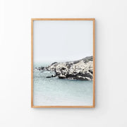 Nautical Neutral Tones Print. Ocean Waves, Rocks