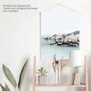 Nautical Neutral Tones Print. Ocean Waves, Rocks