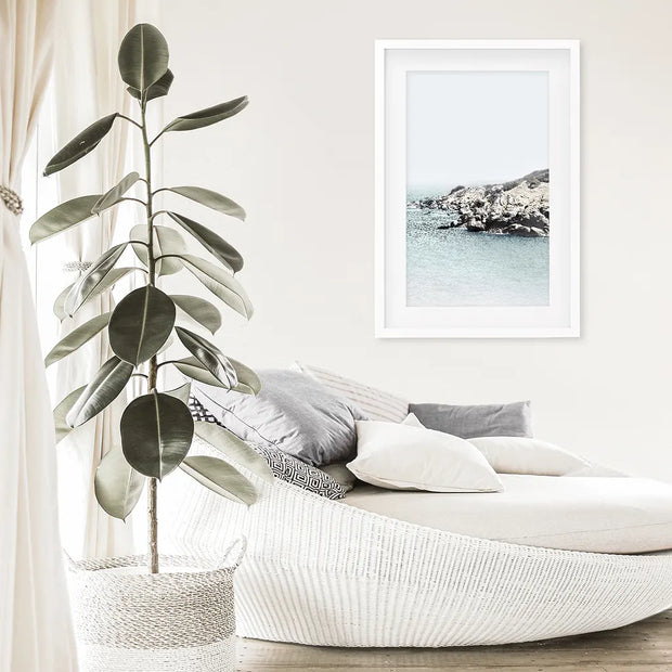 Nautical Neutral Tones Print. Ocean Waves, Rocks