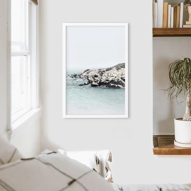 Nautical Neutral Tones Print. Ocean Waves, Rocks