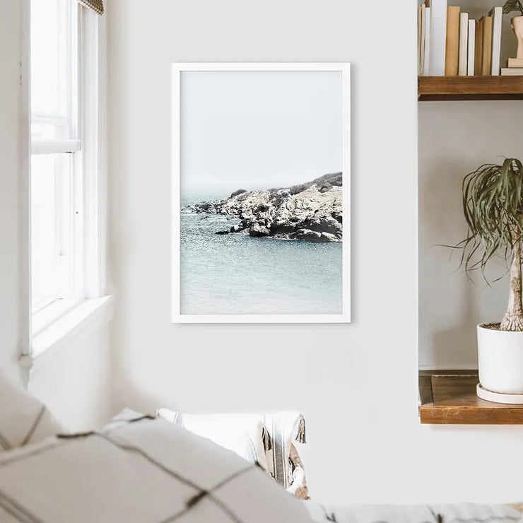 Nautical Neutral Tones Print. Ocean Waves, Rocks