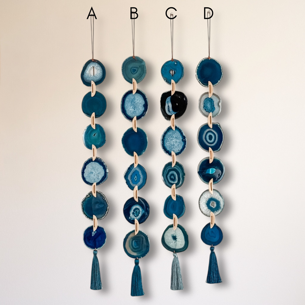 Dark Blue & Teal Agate Garland – Neptune's Tide Boho Wall Hanging
