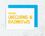 Sending Unicorns and Rainbows Letterpress Card