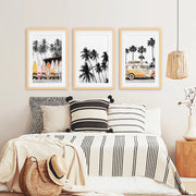 Black and Orange Surfing Art Prints. Bus, Palms, Surfboards