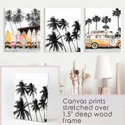 Black and Orange Surfing Art Prints. Bus, Palms, Surfboards