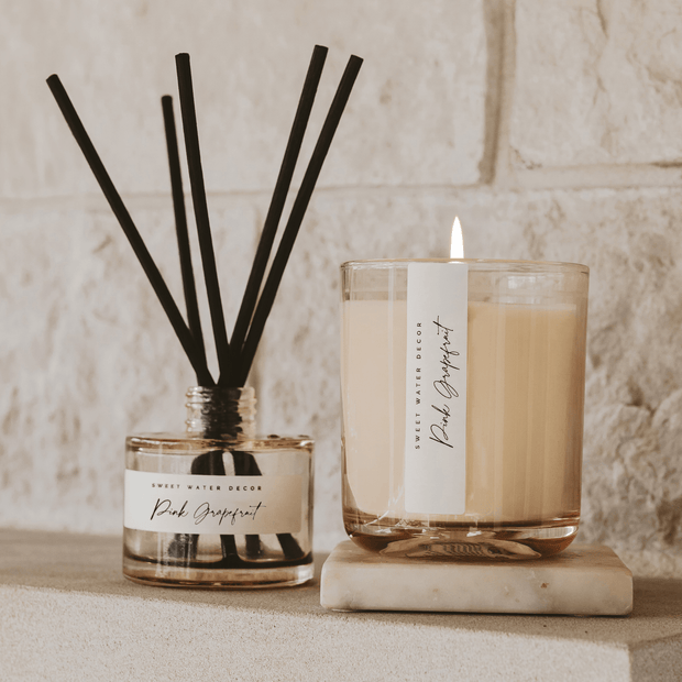 Pink Grapefruit Soy Candle - Tinted Glass Jar - 12 oz