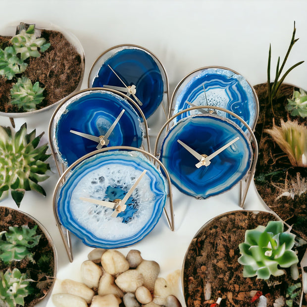 Blue Agate Desk Clock – Handcrafted Artisan Timepiece