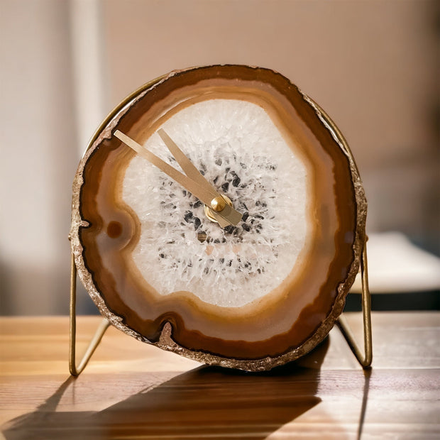 Natural Agate Desk Clock – Handcrafted Artisan Timepiece