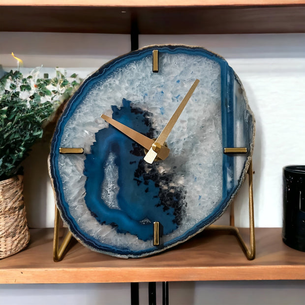 Blue Agate Desk Clock – Handcrafted Artisan Timepiece