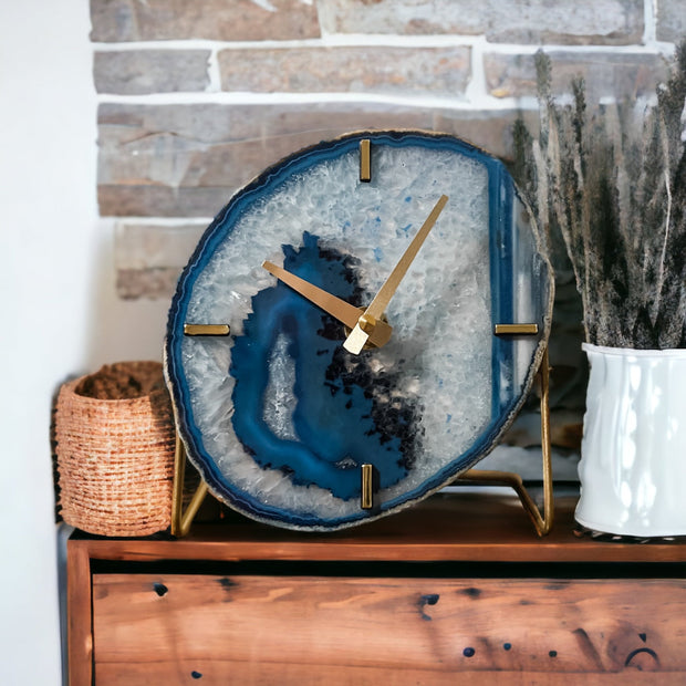 Blue Agate Desk Clock – Handcrafted Artisan Timepiece