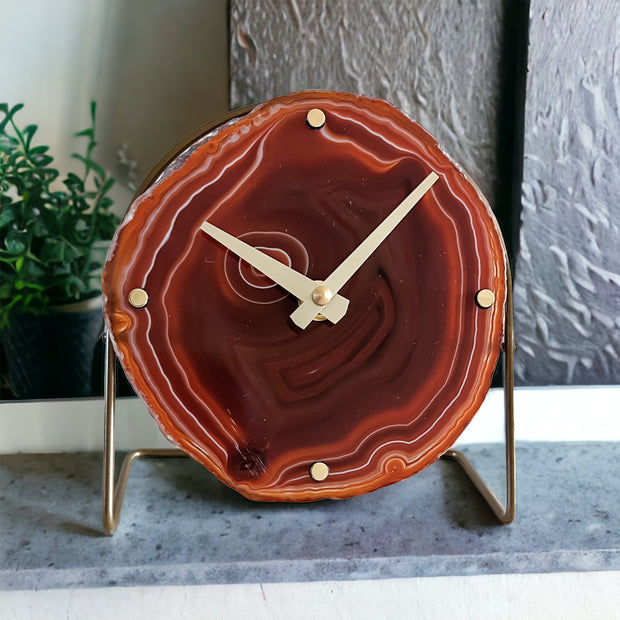 Amber/Orange/Red Agate Desk Clock – Handcrafted Artisan Timepiece
