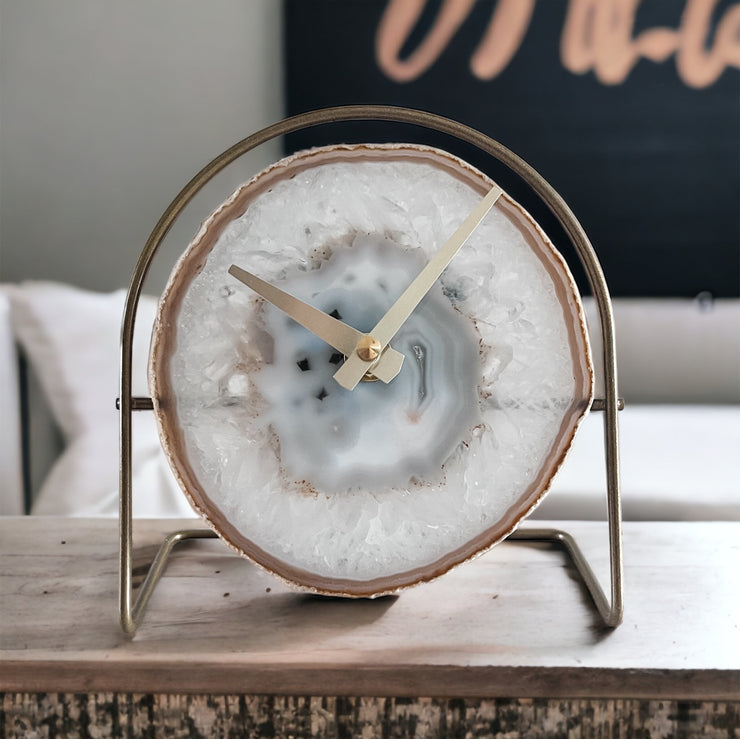 Natural/Gold/Taupe Agate Desk Clock - Mod North & Co.