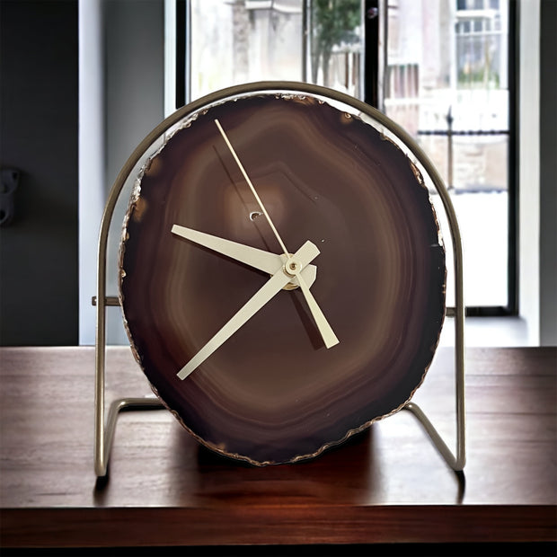 Natural/Gold/Taupe Agate Desk Clock - Mod North & Co.