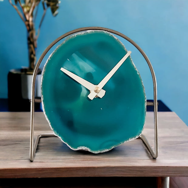 Green Agate Desk Clock – Handcrafted Artisan Timepiece